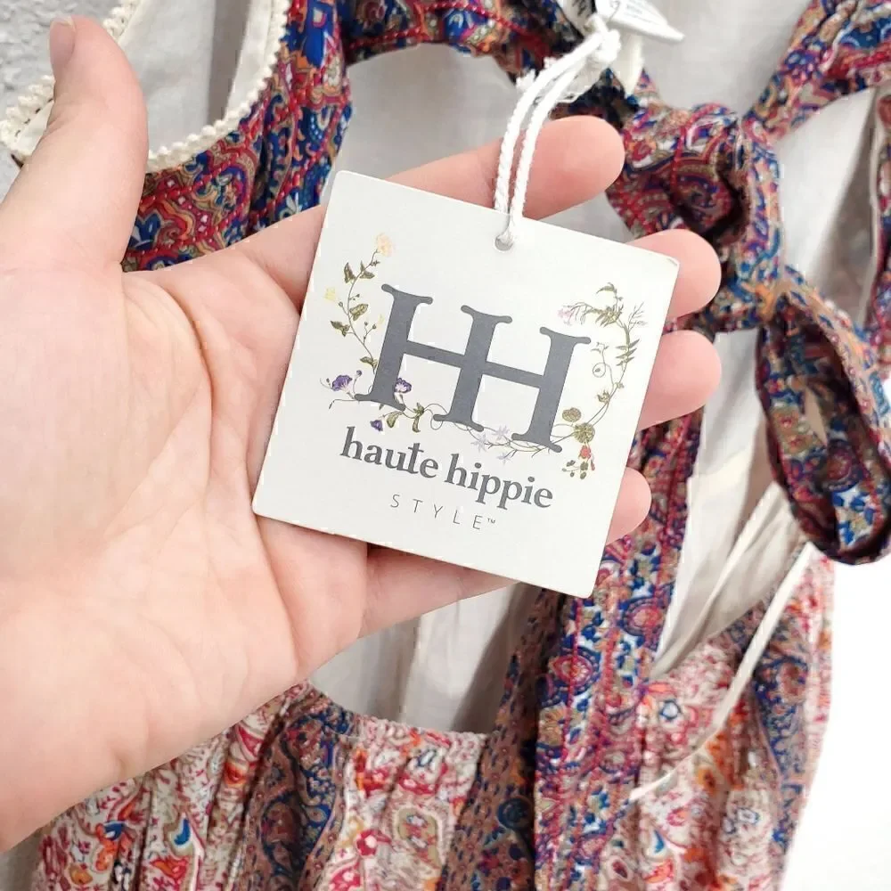 NWT HAUTE HIPPIE Paisley Embroidered Tiered Ruffle Maxi Dress - Picture 14 of 16